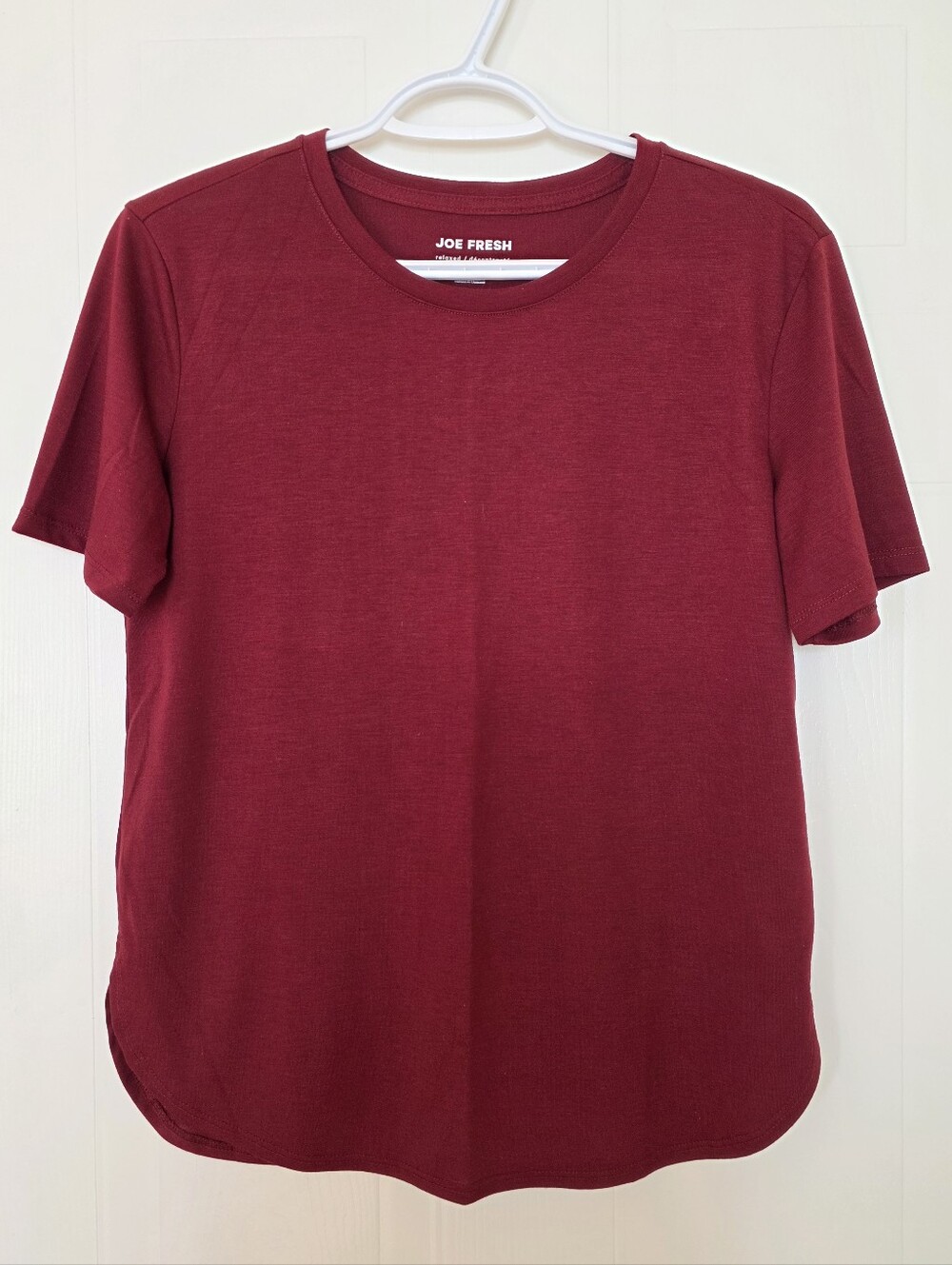 Joe Fresh Short Sleeve Crew Neck Tee Shirt, Wine Red, XS